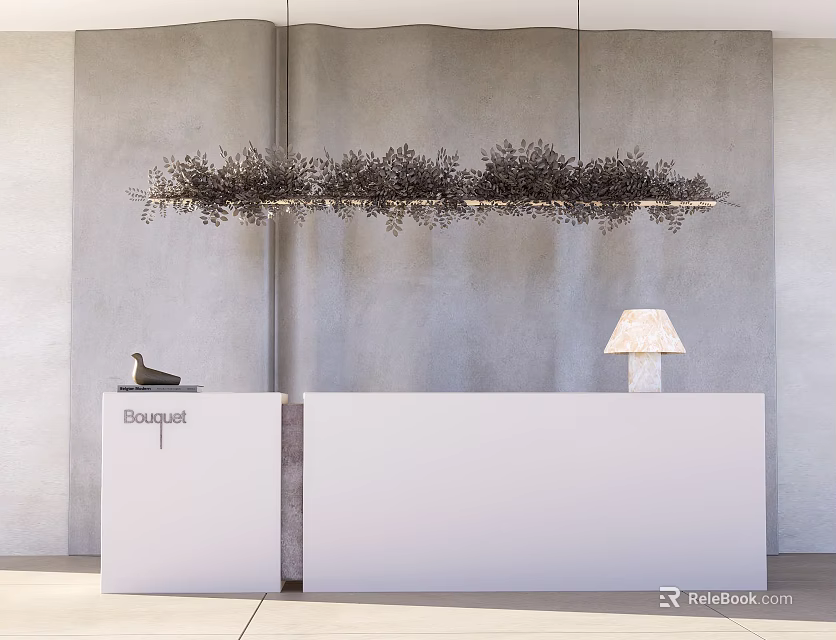 Modern Reception Desk With Gray Wall Pendant Light And Table Lamp Decoration 3d model 