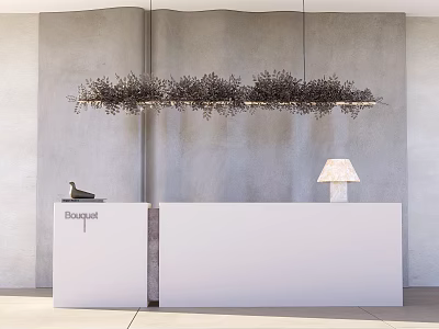 Modern Reception Desk With Gray Wall Pendant Light And Table Lamp Decoration 3d model