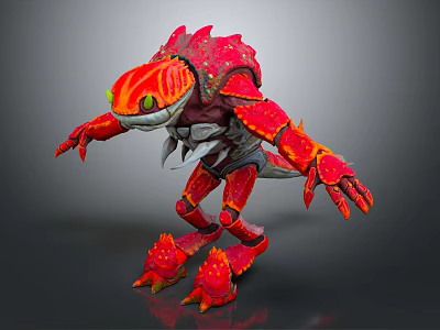 Ferocious Fantasy Armored Creature Character With Red Body Green Eyes And Sharp Claws 3d model