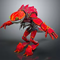 Ferocious Fantasy Armored Creature Character With Red Body Green Eyes And Sharp Claws