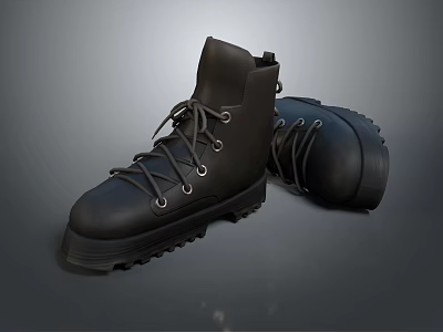 Black Leather Lace Up Boots with Thick Treaded Sole and Durable Stylish Design 3d model