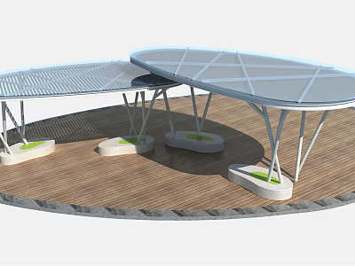 Modern Pergola Design With Transparent Canopy And Metal Frame On Wooden Deck 3d model