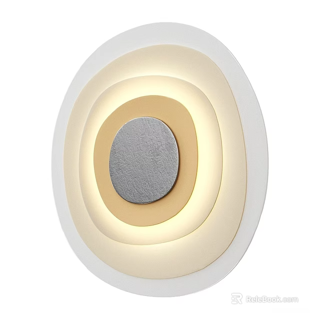 Modern Layered Circular Wall Light With White Beige And Silver Metal Accents Soft Glow 3d model 
