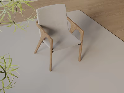 Modern Minimalist Accent Chair With Wooden Armrests Light Cushion And Green Plants In Interior Design 3d model