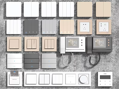Modern Switch Panels In Various Colors With Single Double Sockets And Control Knobs 3d model