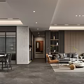 Modern Luxury Open Dining And Living Room With Comfortable Leather Sofa And Marble Furnishings