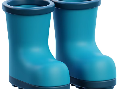 Cute Blue Rubber Rain Boots For Kids With Non Slip Dark Soles 3d model