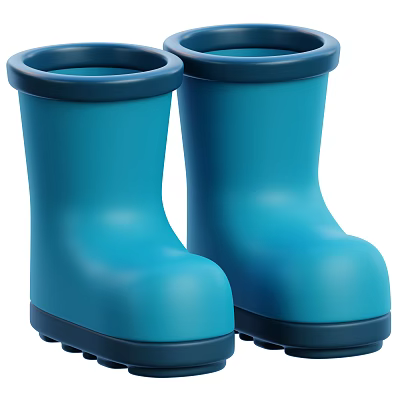 Cute Blue Rubber Rain Boots For Kids With Non Slip Dark Soles 3d model