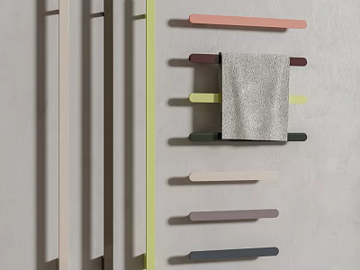 Stylish Bathroom Cabinet Rack With Colorful Towel Bars And Hanging Towel Design 3d model