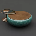 Modern Coffee Table With Wooden Top Teal Textured Base And Glass Side Table