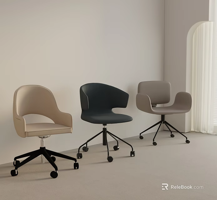 Modern Office Chairs In Beige Black Grey With Sleek Design And Wheels 3d model 