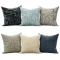 Modern Decorative Throw Pillows with Geometric Patterns in Black Blue and Beige Tones 3d model