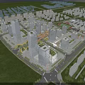 Aerial View Urban Planning with High Rise Buildings Road Networks and Green Spaces