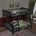 Bedroom With Black Bunk Bed Green Leaf Bedding White Red Walls And Framed
