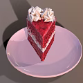 Slice of Red Velvet Cake with Cream Topping on Pink Plate
