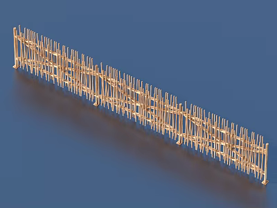 Golden Wooden Garden Fence Ornament Featuring Neat Structure and Blue Backdrop 3d model