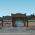Traditional Chinese Architecture Visitor Center With Courtyard Entrance Stone Pathway And Roof Design