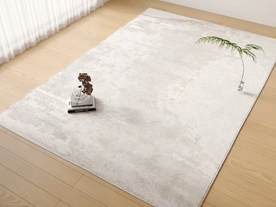 Stylish Square Rug with Gray Gradient Texture on Light Wooden Floor and Small Potted Plant 3d model
