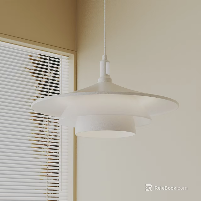 Modern White Double Layered Pendant Light In Interior With Window Blinds And Light Wall 3d model