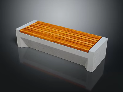 Outdoor Bench With Wooden Slats And Sturdy Concrete Base For Garden Patio Use 3d model