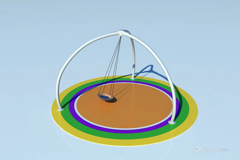 Colorful Playground Equipment With Arched Frame Swing And Rainbow Circular Floor 3d model 