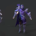 Intricate Purple Bow Weapon For Hooded Warrior In Mythical Armored Outfit
