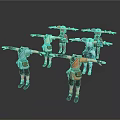 Colorful Toy Figures With Arms Outstretched In Various Outfits On White Backdrop