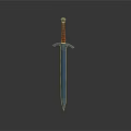 Medieval Sword with Red Hilt Silver Metal Blade Crossguard Design and Reflection on Dark Surface