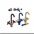 Modern Colorful Faucets in Red Blue Yellow with Unique Handles and Decorative Balls