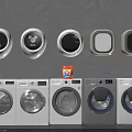 Multiple Modern Front Loading Washing Machines With Control Panels And Sleek Design 3d model