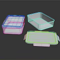 Transparent Plastic Food Storage Containers Set With Blue Trim Lids And Rectangular Square Shapes