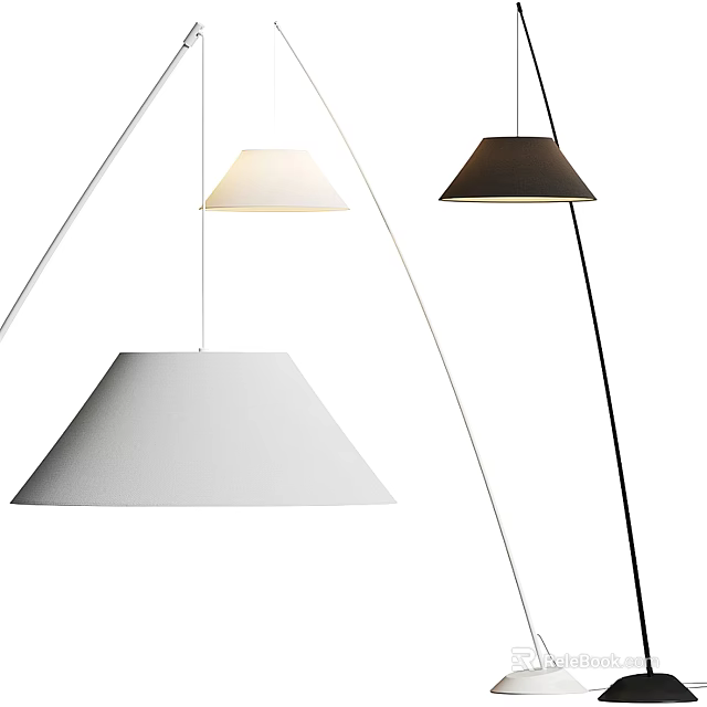 Modern Floor Lamps With Conical Shades In White Black And Beige Metal Stands 3d model 