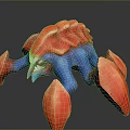 Vibrant Red Blue Fantasy Character Creature With Spiked Body And Clawed Appendages
