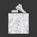 White High Top Canvas Shoes With Blue Star Logo Red Trim On Marble Cube