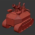Military Vehicle With Tracked Wheels Multiple Cannons And Mesh Armored Design