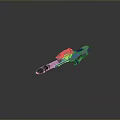 Futuristic Sci-Fi Weapon 3D Model with Gray Body Yellow Accents Black Grip Red Indicator Light
