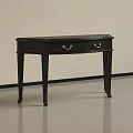 Black Side Table With Two Drawers And Golden Handles For Living Room Decor