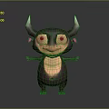 Cute Purple Monster Character With Horns Green Eyes And Open Arms