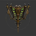 Character Holding Golden Mythical Creature Weapon With Green Glowing Eyes And Spiked Wings