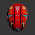 Modern Weapon Helmet With Red Glossy Body Blue Visor And Colorful Stripes