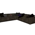 Dark Brown L Shaped Sectional Sofa With Multiple Colorful Patterned Pillows 3d model