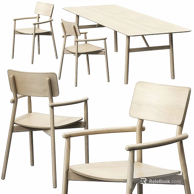 Modern Wooden Dining Table Set Featuring Comfortable Chairs And Sturdy Frame 3d model