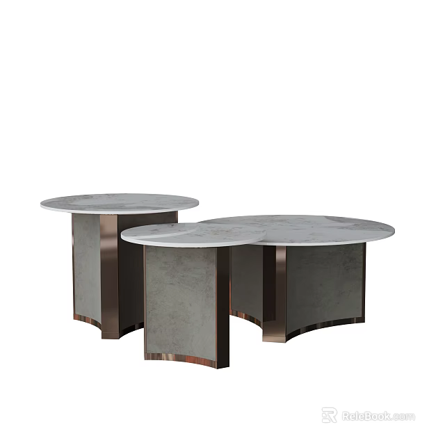 Modern Round Coffee Tables With Light Gray Marble Tabletop And Brass Geometric Base 3d model 