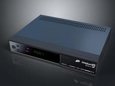 Modern Digital Satellite TV Receiver With Front Display Showing PAGE 1 And Top Heat Vents 3d model