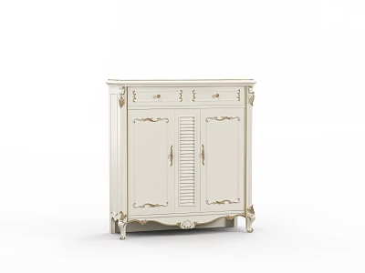 Elegant White European Style Shoe Cabinet With Carved Details And Double Doors 3d model