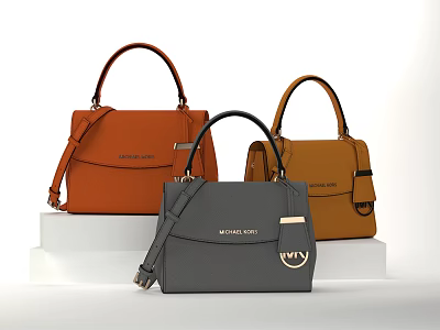 Michael Kors Stylish Handbags Orange Gray Brown Structured Design With Top Handles 3d model