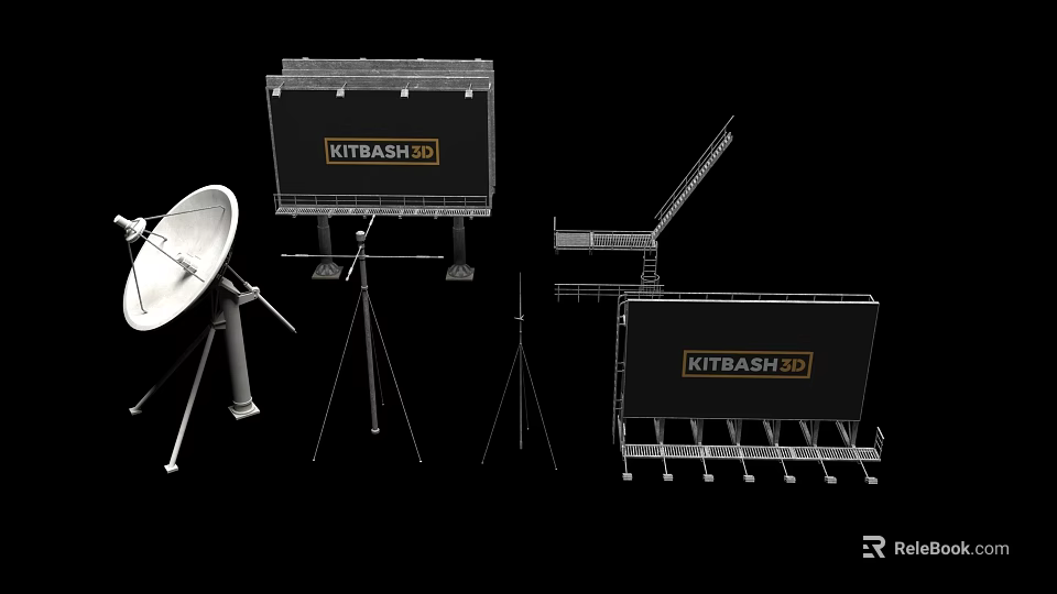Public Communication Facilities With Billboard Satellite Dish And Support Structures 3d model 