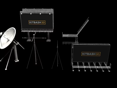 Public Communication Facilities With Billboard Satellite Dish And Support Structures 3d model