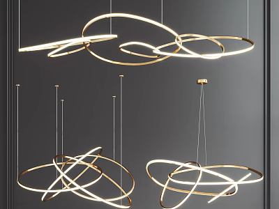 Modern Gold Curved Circular Chandeliers for Contemporary Interior Lighting Design 3d model