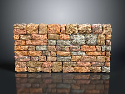 Decorative Rustic Stone Wall Construction With Layered Mixed Color Natural Stones Blocks 3d model